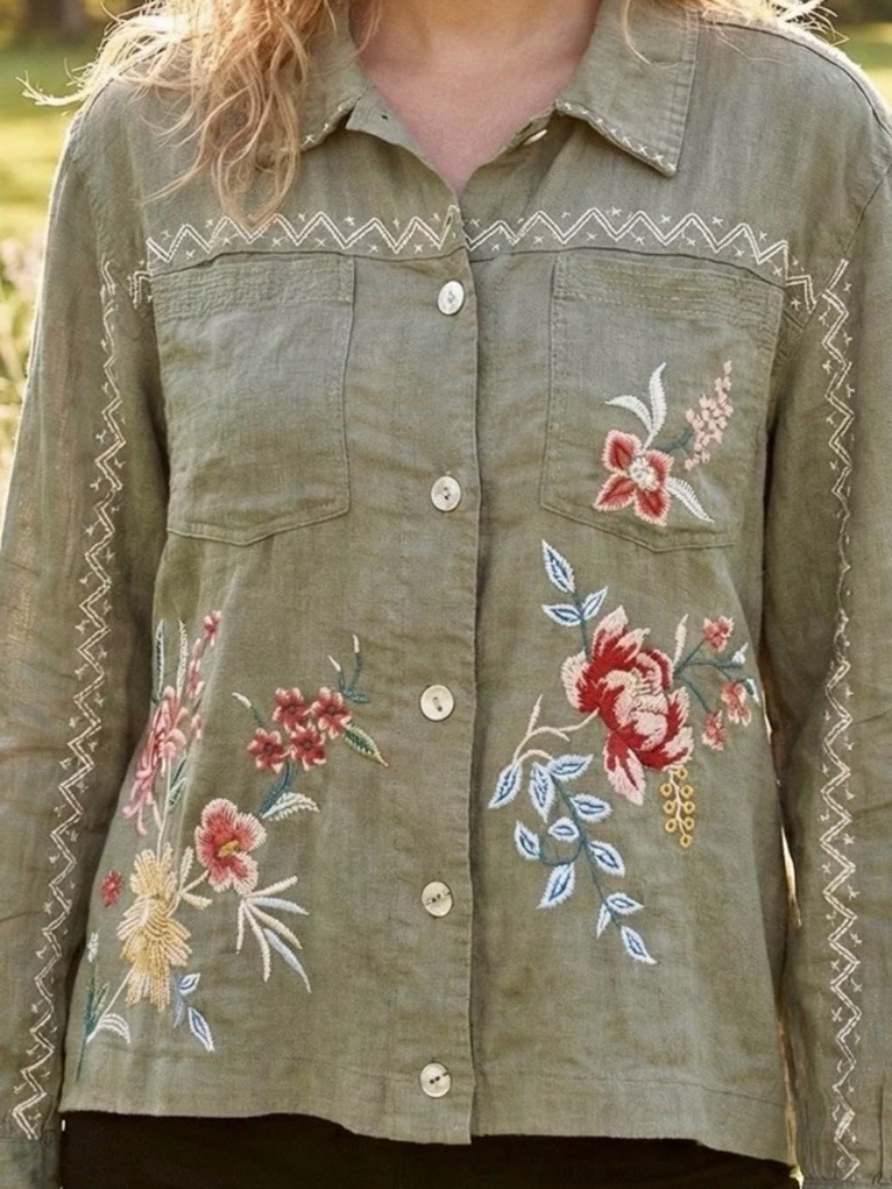 Johnny Was Linen Embroidered Shirt or Jacket